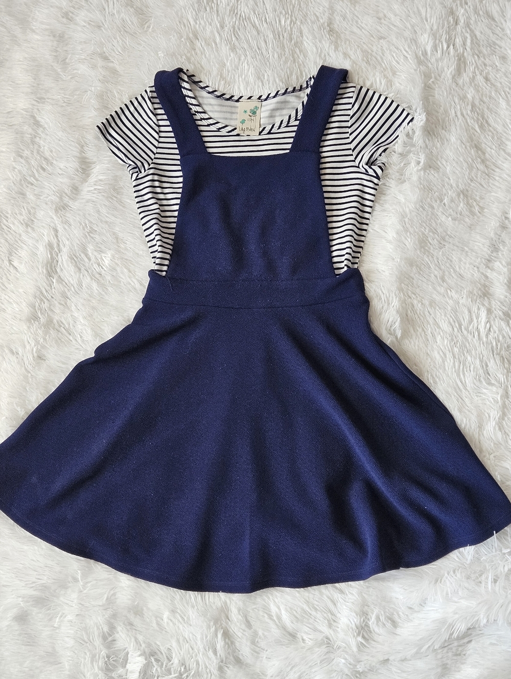 Lily Bleu Navy Pinafore Dress with Blue & White Striped Tee